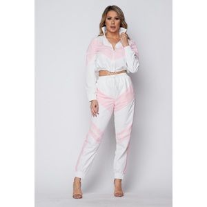 Pink chevron joggers set track suit wind breaker